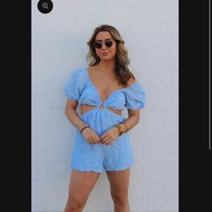Blue Blush Light Blue Textured Romper